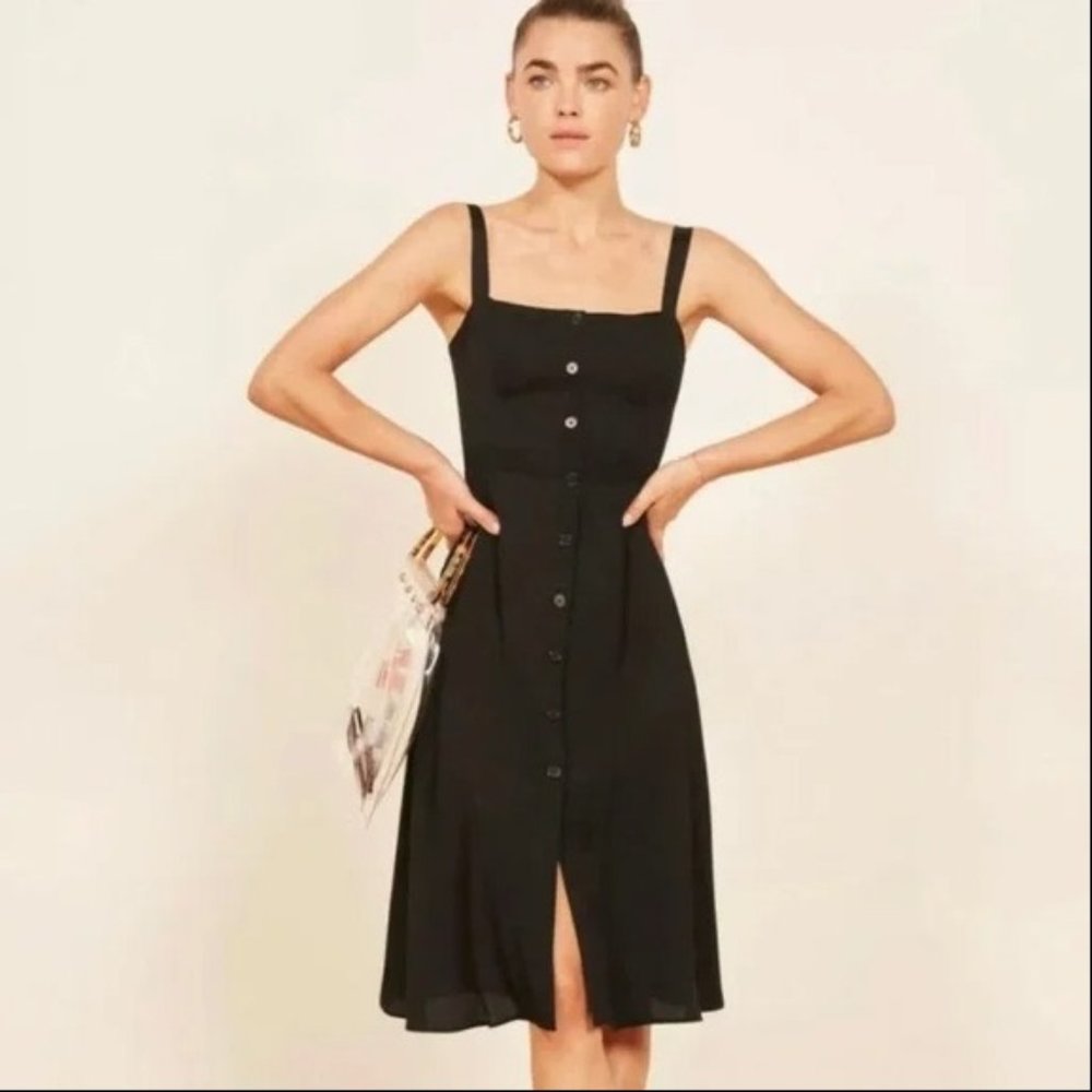 Reformation Persimmon Square Neck Button Up Midi Dress Black Size 6